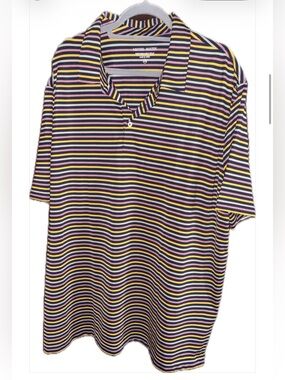 Striped Short-Sleeve Polo in Black, Yellow & Pink